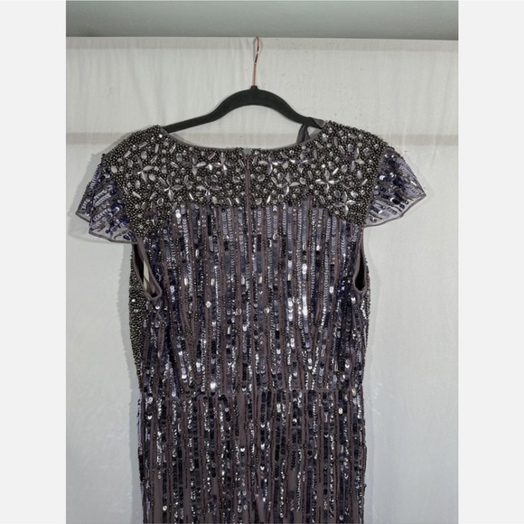 NWT $998 Mac Duggal [ 8 ] V Neck Cap Sleeve Hand Embellished Gown Heather Purple - Picture 14 of 16